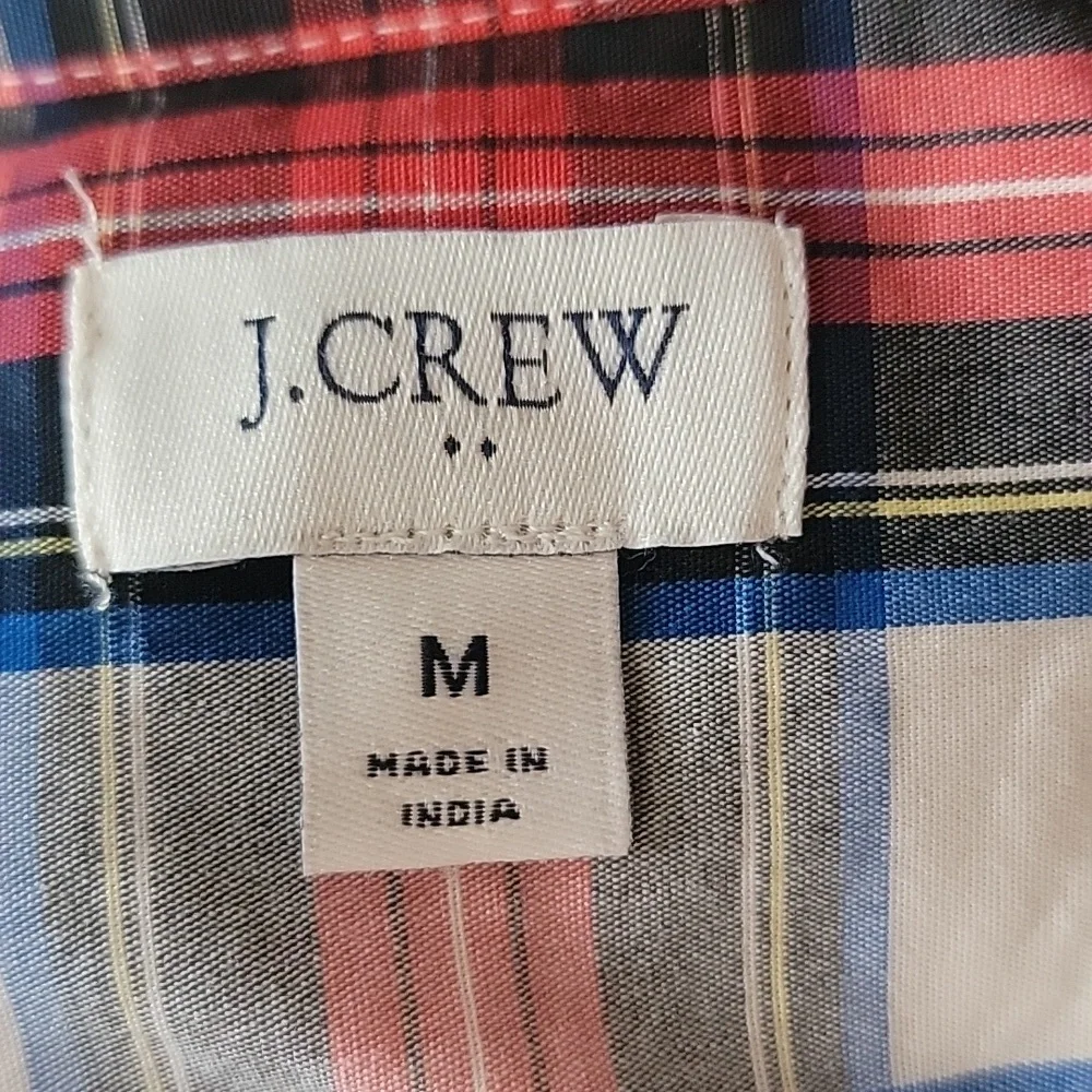 J.CREW‎ Red Black Tartan Plaid Holiday Preppy Classic Puff Short Sleeve Shirt M